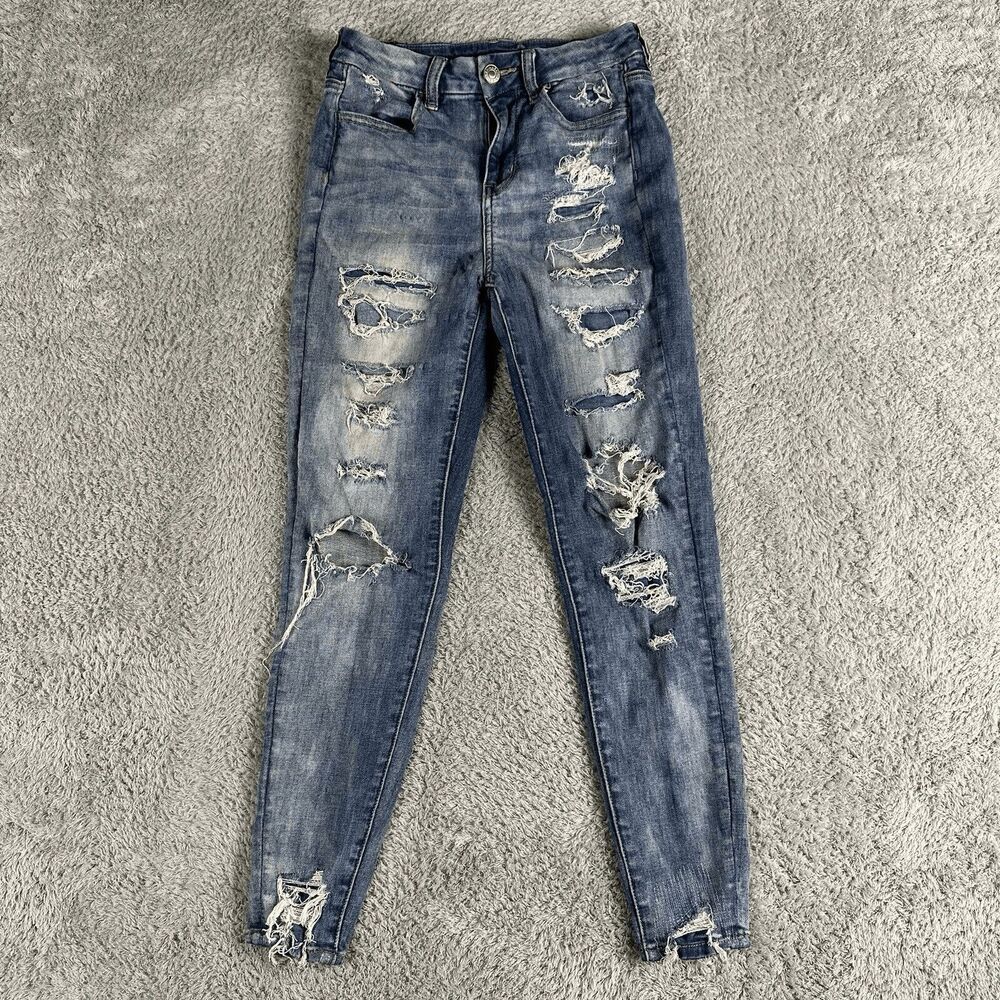 American Eagle Womens Curvy Hi-Rise Jegging 2 Short Distressed Stretch Destroyed